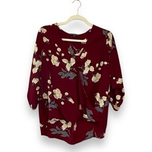 West Kei Blouse | Floral Maroon Burgandy | Size Small